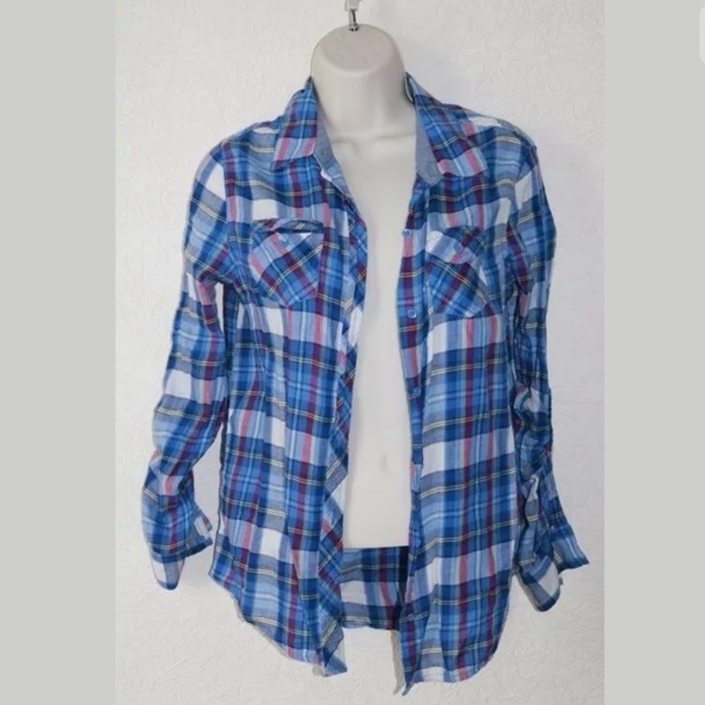 Arizona Plaid Button Up Multicolor Womens Sz S